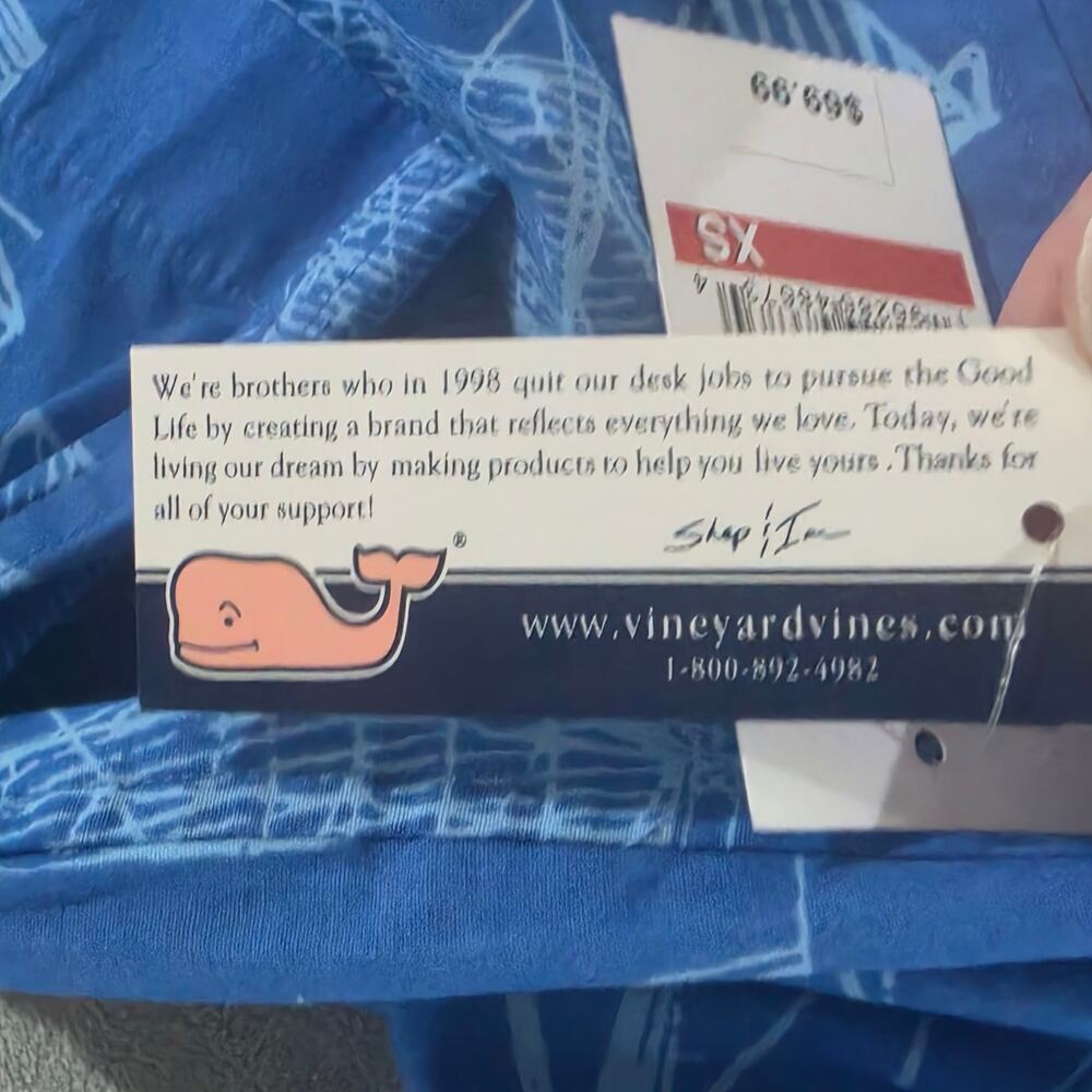 New Vineyard Vines Whale Shirt Blue Sailboat Print Short Sleeve Button Down Mens - Picture 10 of 14